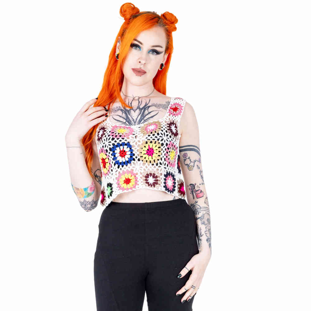 Innocent Lifestyle - Lucie Mouwloze top - S/M - Wit/Multicolours